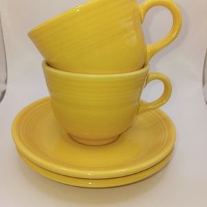 FIESTA by Homer Laughlin China, YELLOW Set of 2 Cups & Saucers, Exc Cond